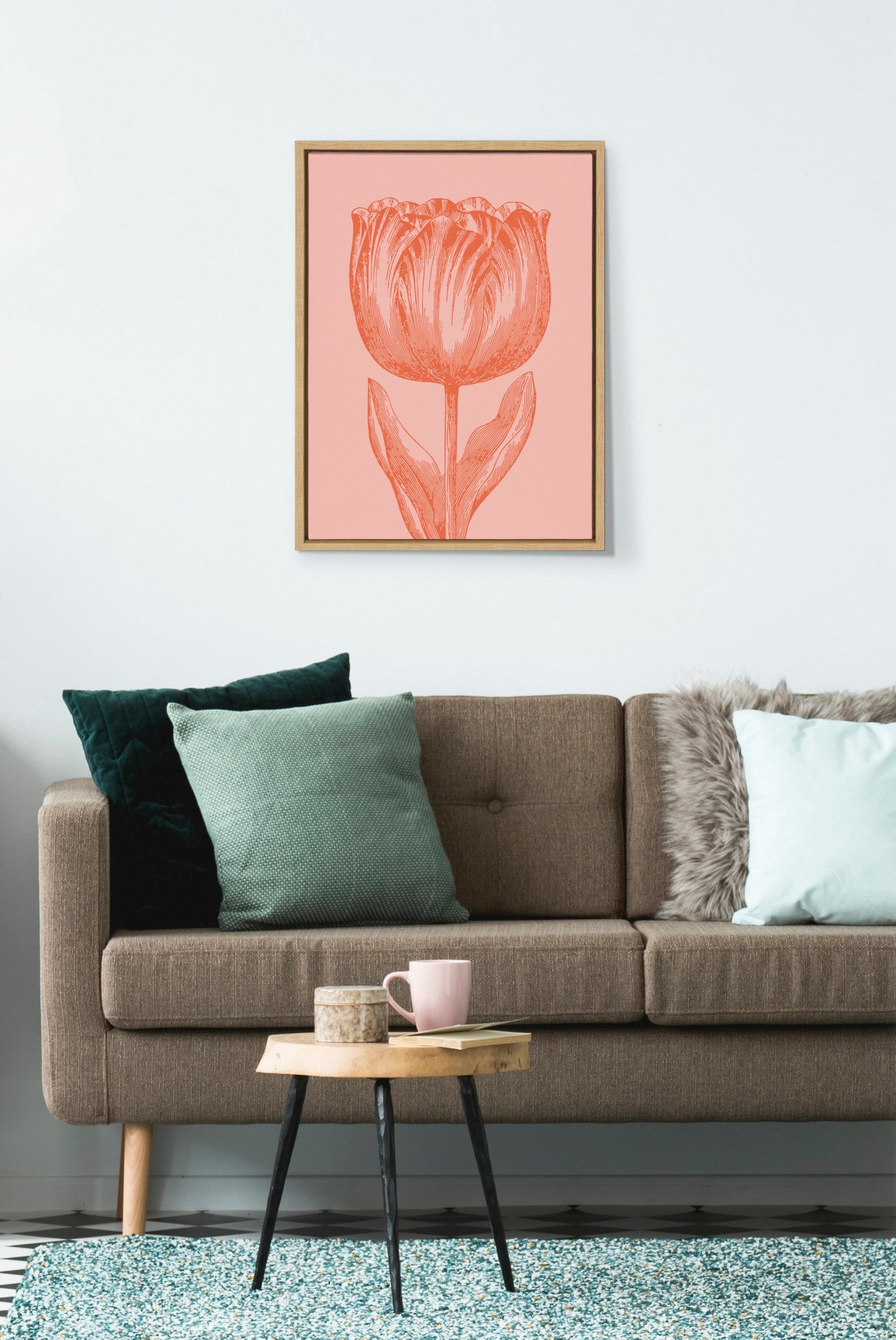 Sylvie Tulip in Pink and Orange Framed Canvas by Apricot and Birch