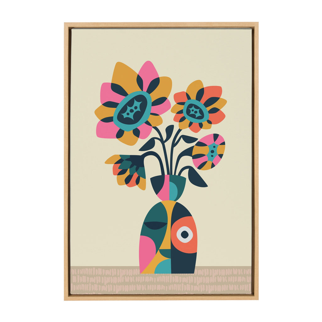 Sylvie Mid Century Modern Sunflowers Framed Canvas by Rachel Lee of My Dream Wall
