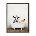 Sylvie Cow and Chicken in Rustic Bath Framed Canvas by Amy Peterson Art Studio
