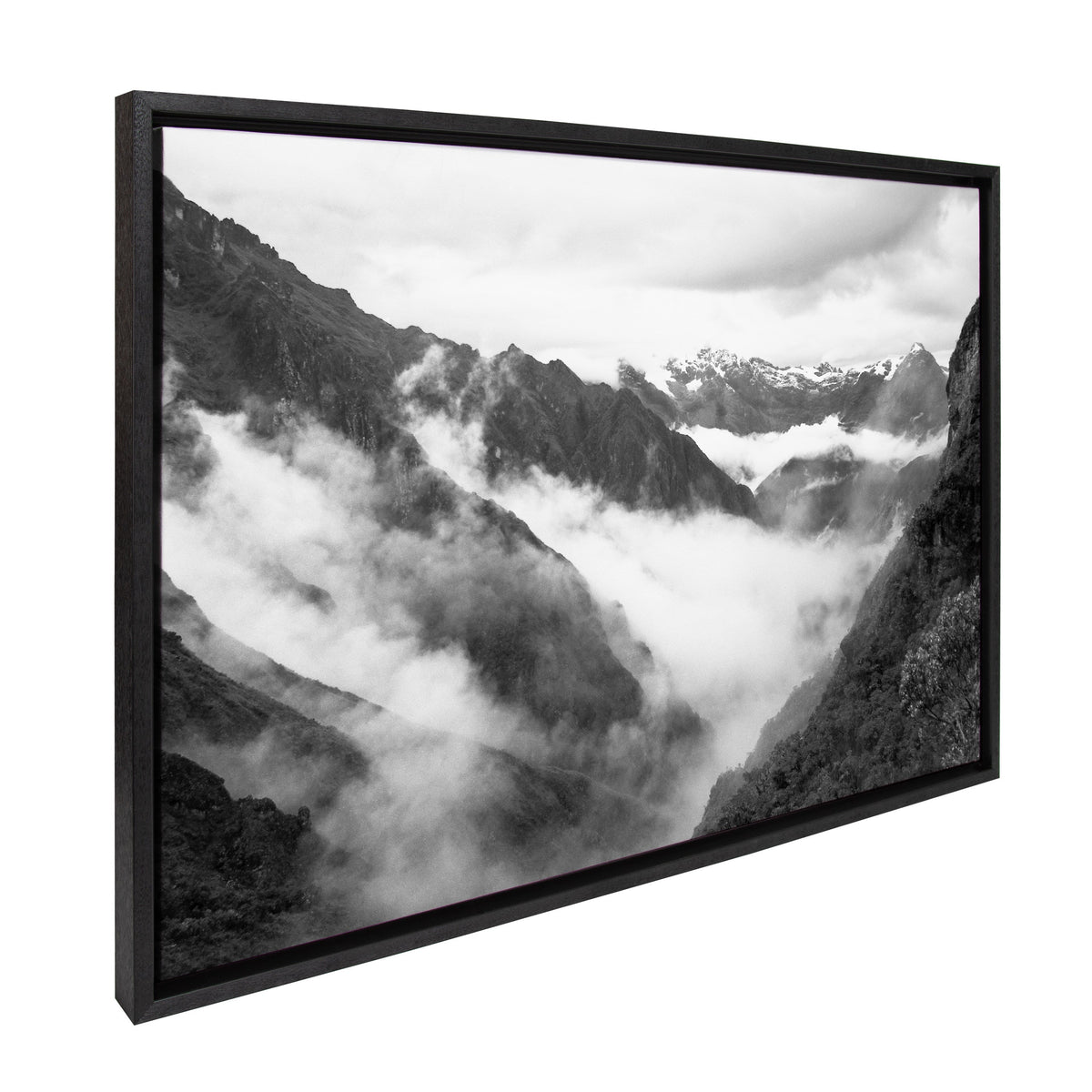Sylvie BW Highland Cow No. 1 , Mountains, and Inca Trail Black and White Framed Canvas by Various Artists