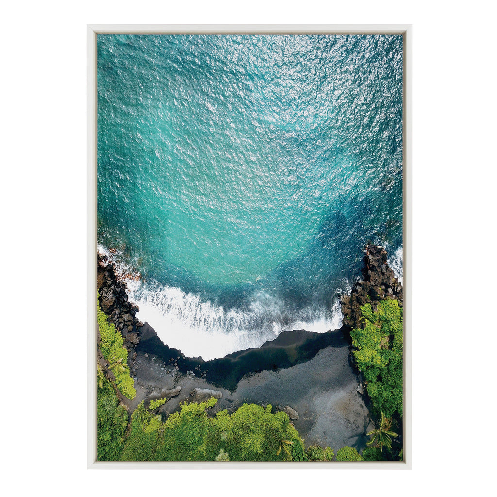 Sylvie Maui Black Sand Beach 1 Framed Canvas by Rachel Bolgov