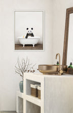 Sylvie Panda Waving in Rustic Bath Framed Canvas by Amy Peterson Art Studio