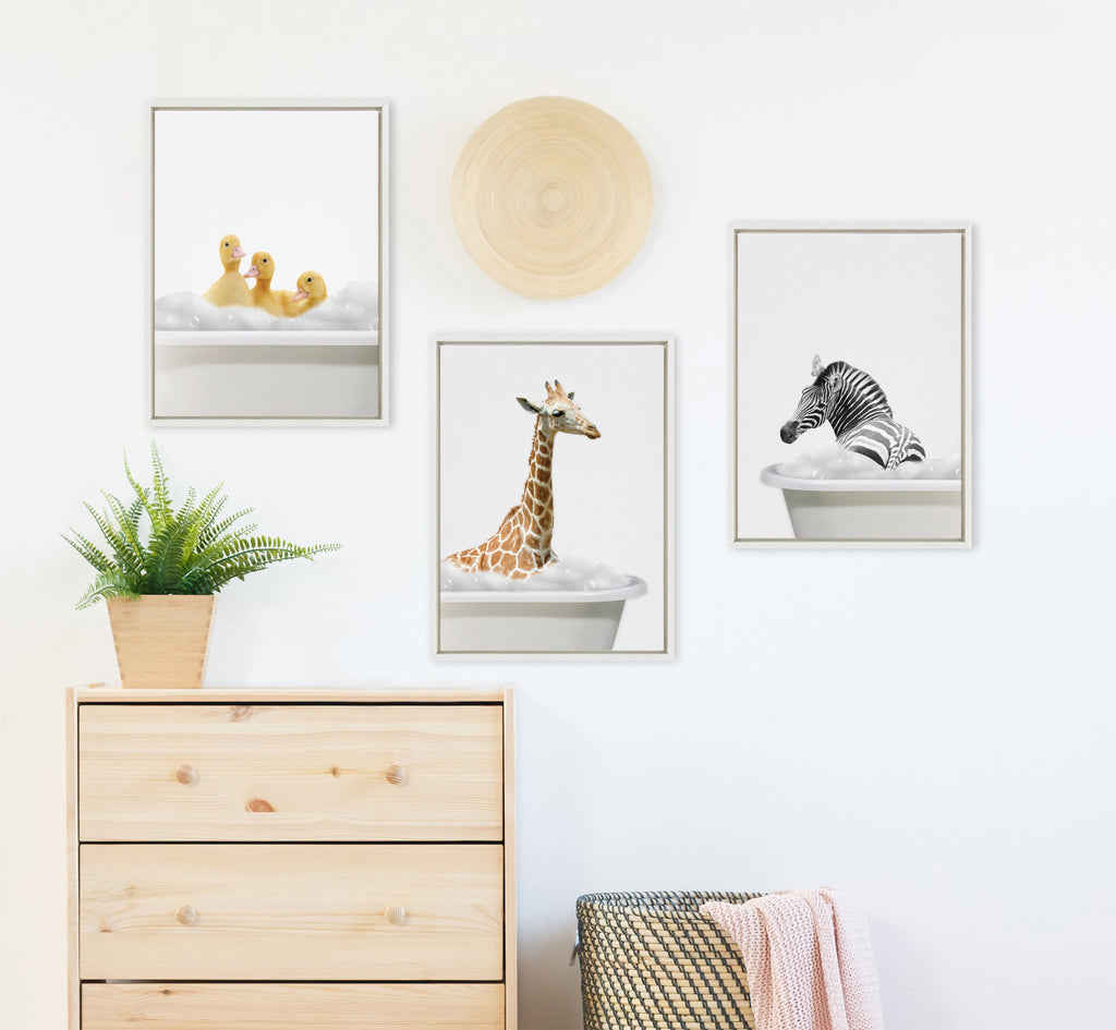 Sylvie Bathroom Bubble Bath 3 Ducks Framed Canvas by The Creative Bunch Studio