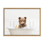 Sylvie Bear Cub In Bubble Bath Neutral Style Framed Canvas by Amy Peterson Art Studio