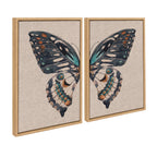 Sylvie Boho Butterfly Watercolor Diptych Neutral Linen Framed Canvas Art Set by The Creative Bunch Studio