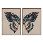 Sylvie Boho Butterfly Watercolor Diptych Neutral Linen Framed Canvas Art Set by The Creative Bunch Studio