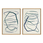 Sylvie Blue and Green Expressive Abstract 1 and 2 Framed Canvas Art Set by The Creative Bunch Studio