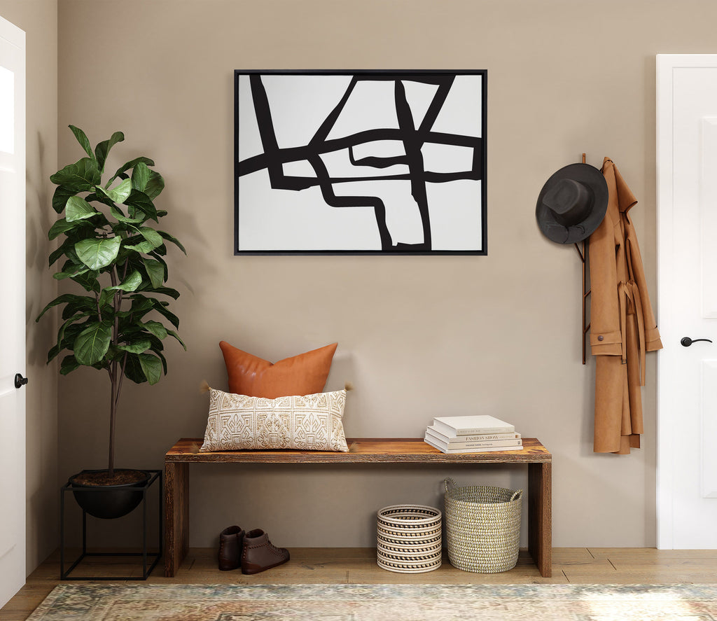 Sylvie Bold Sophisticated Abstract Black Stroke Framed Canvas by The Creative Bunch Studio