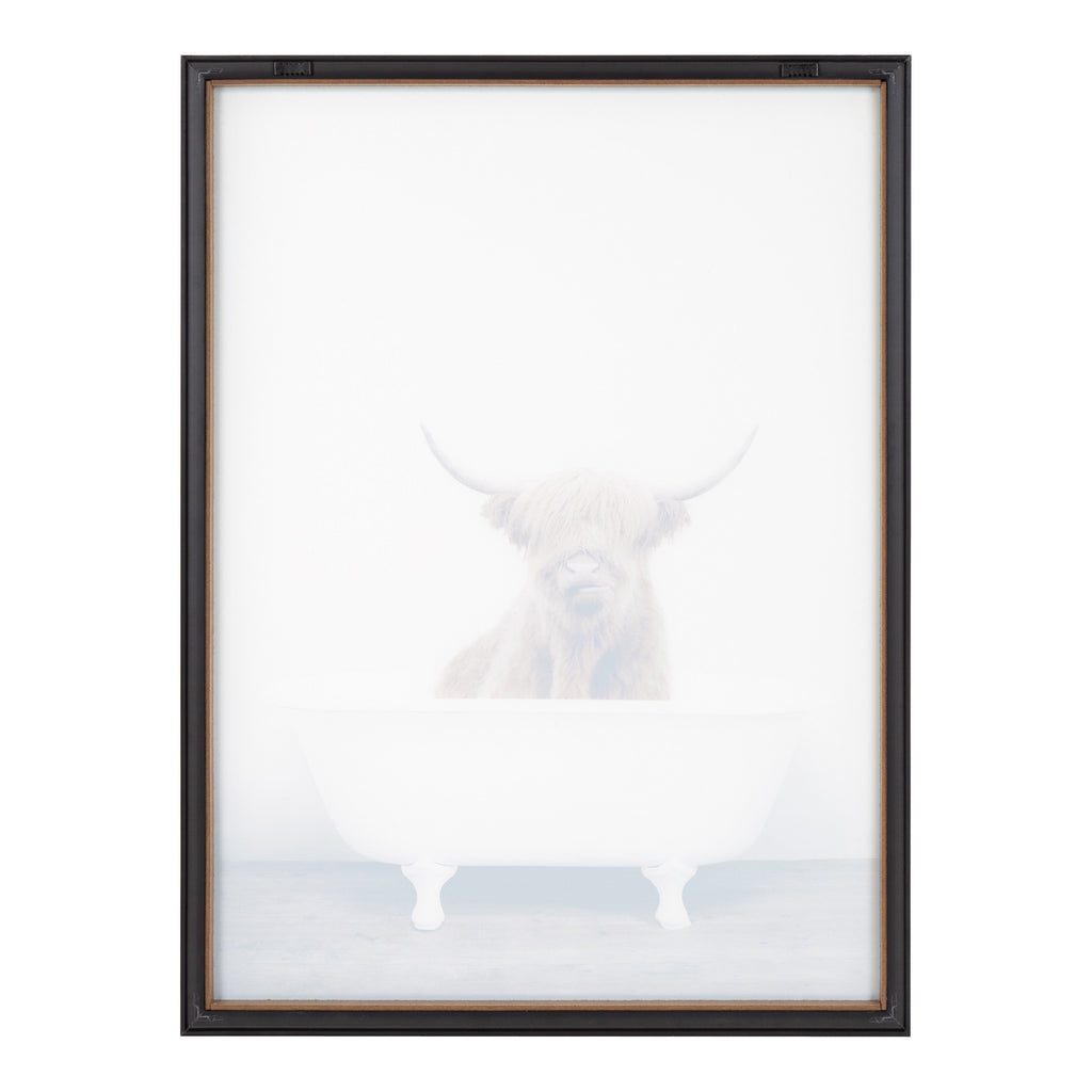Blake Highland Cow in Tub Color Framed Printed Glass by Amy Peterson Art Studio