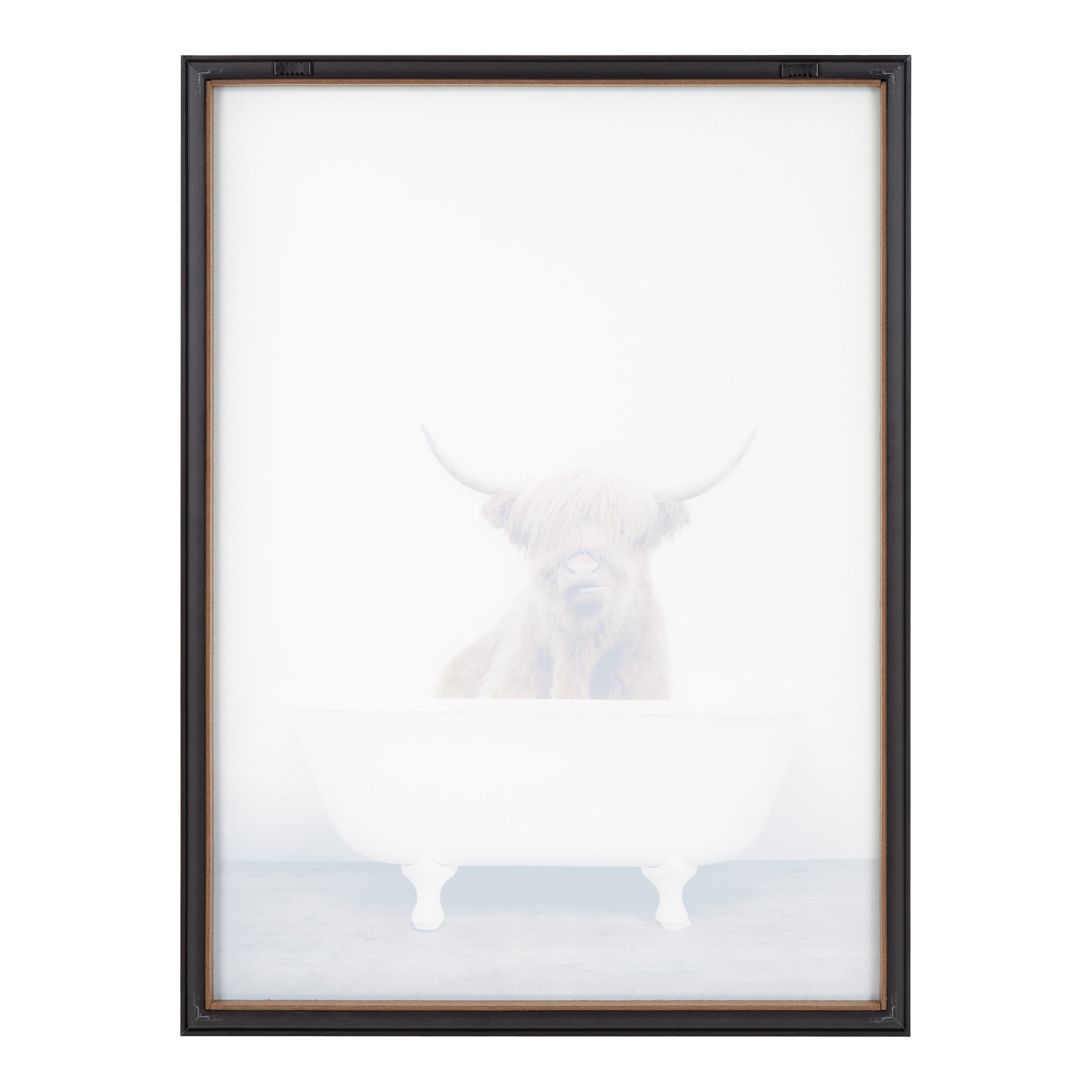 Blake Highland Cow in Tub Color Framed Printed Glass by Amy Peterson Art Studio