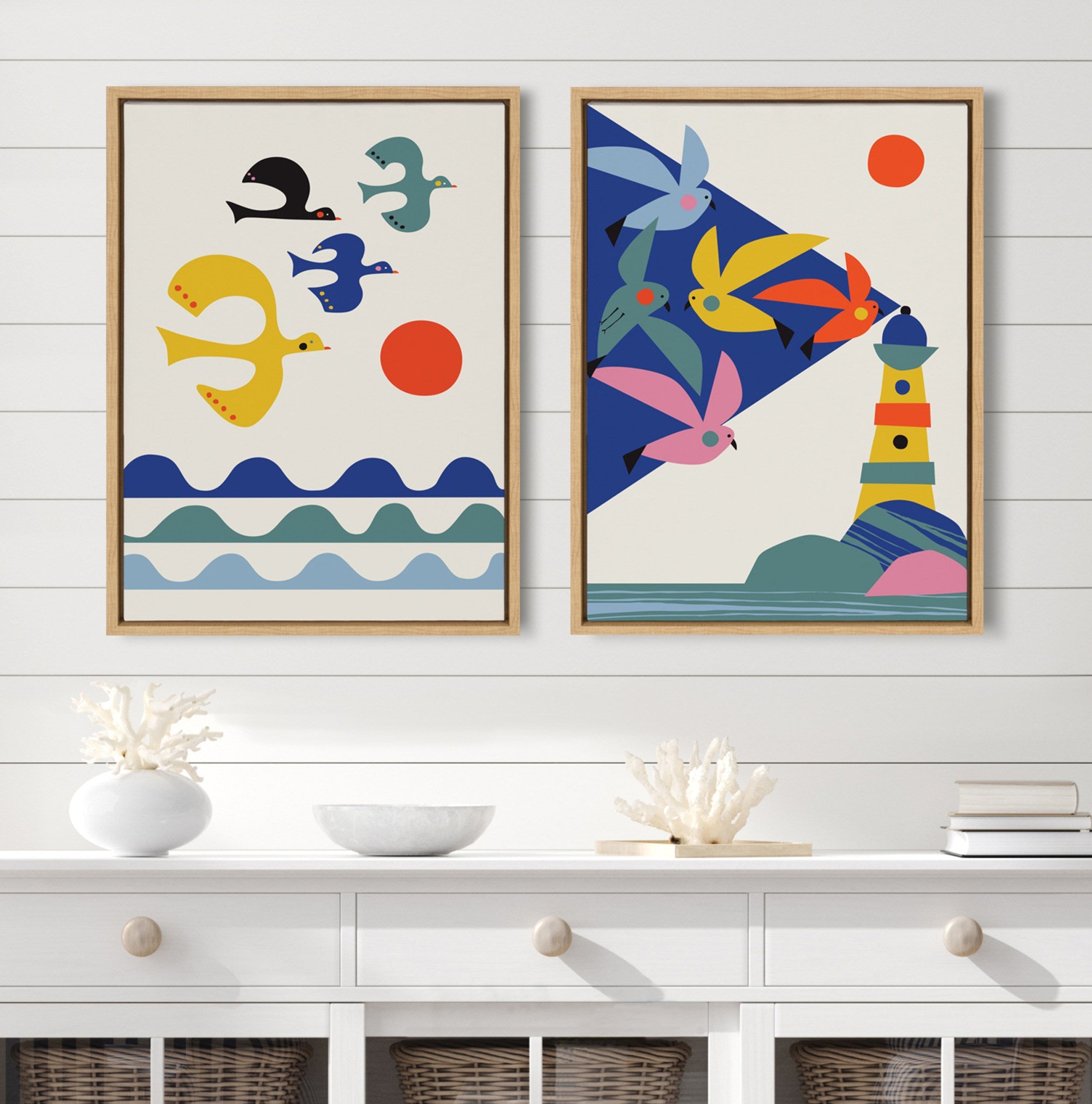 Sylvie Lighthouse Birds Framed Canvas by Rachel Lee of My Dream Wall
