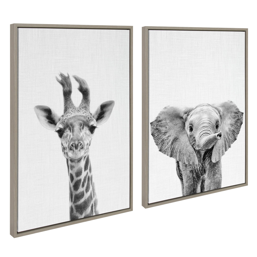 Sylvie Baby Giraffe and Elephant Framed Canvas Art Set by Simon Te of Tai Prints