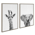 Sylvie Baby Giraffe and Elephant Framed Canvas Art Set by Simon Te of Tai Prints