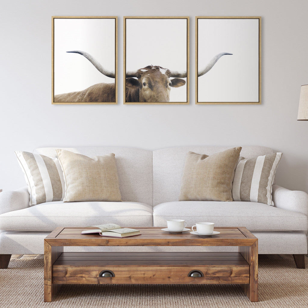 Sylvie Texas Longhorn 1 2 3 Framed Canvas by The Creative Bunch Studio