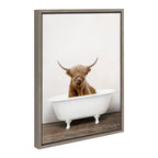 Sylvie Highland Cow in Tub Color Framed Canvas by Amy Peterson Art Studio