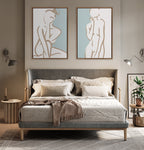 Sylvie Simple Romantic Line Art Drawing 1 Tan and Teal Framed Canvas by The Creative Bunch Studio