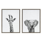 Sylvie Baby Giraffe and Elephant Framed Canvas Art Set by Simon Te of Tai Prints