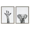 Sylvie Baby Giraffe and Elephant Framed Canvas Art Set by Simon Te of Tai Prints