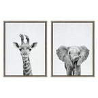 Sylvie Baby Giraffe and Elephant Framed Canvas Art Set by Simon Te of Tai Prints