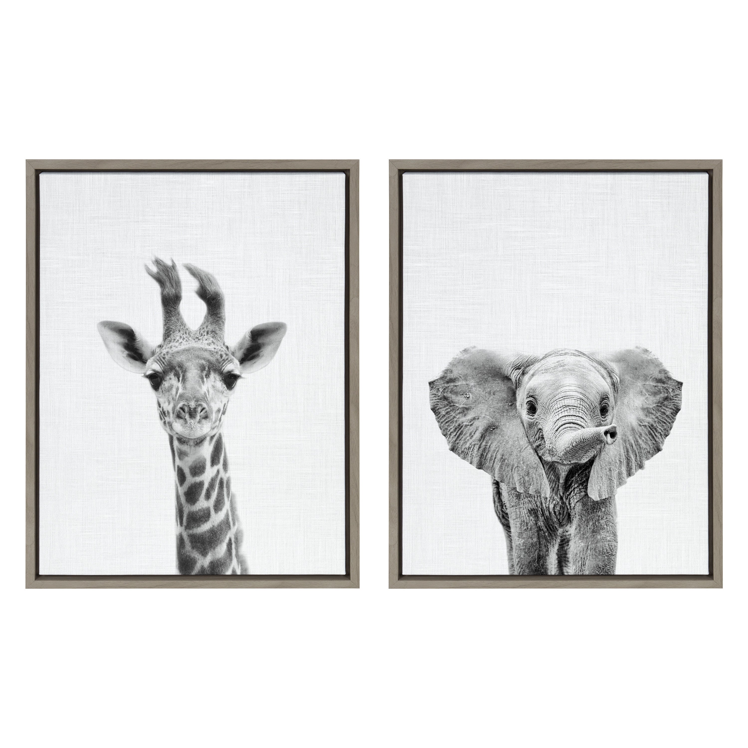Sylvie Baby Giraffe and Elephant Framed Canvas Art Set by Simon Te of Tai Prints