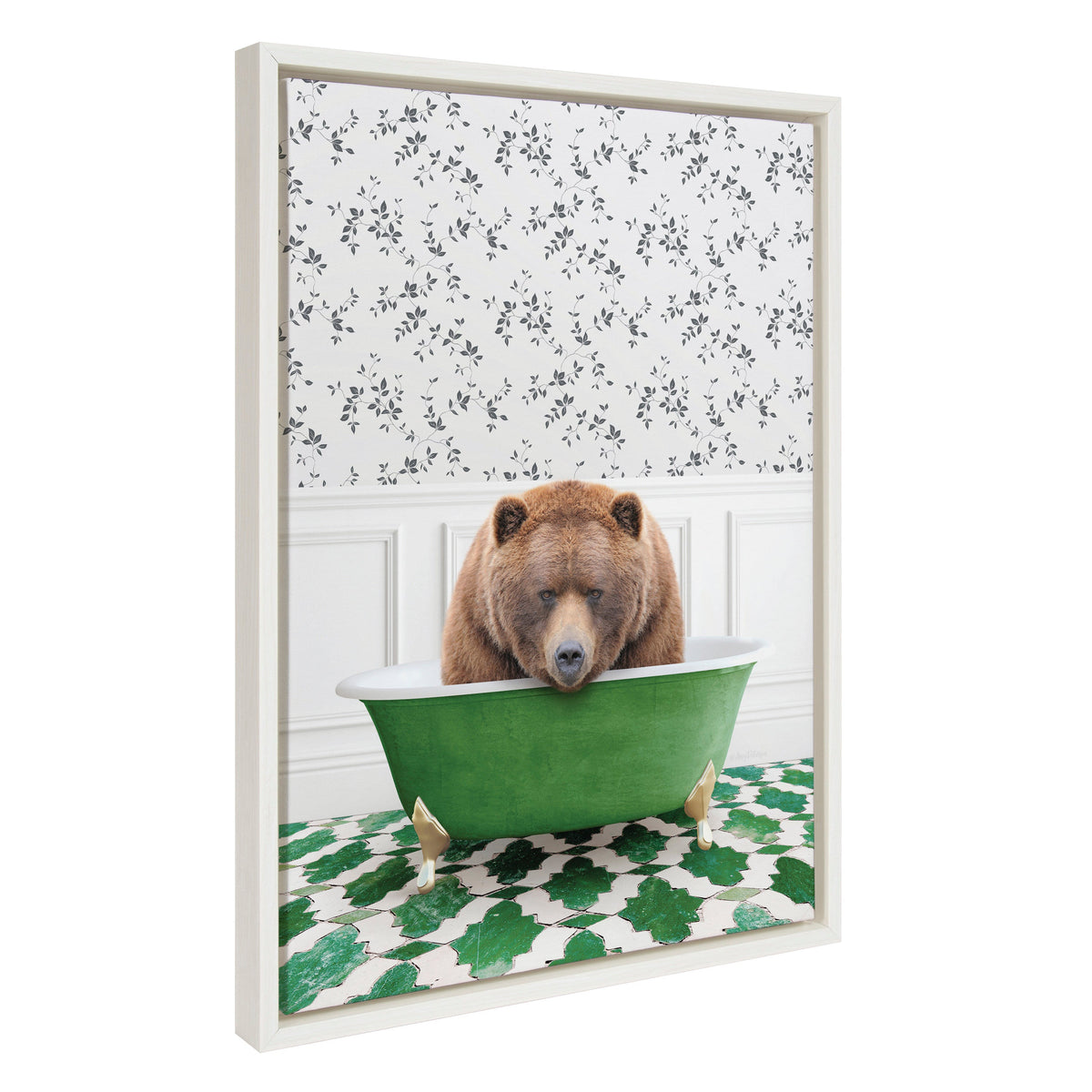 Sylvie Big Bear In Eclectic Green Bath Framed Canvas by Amy Peterson Art Studio