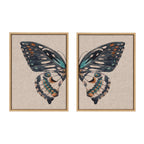 Sylvie Boho Butterfly Watercolor Diptych Neutral Linen Framed Canvas Art Set by The Creative Bunch Studio