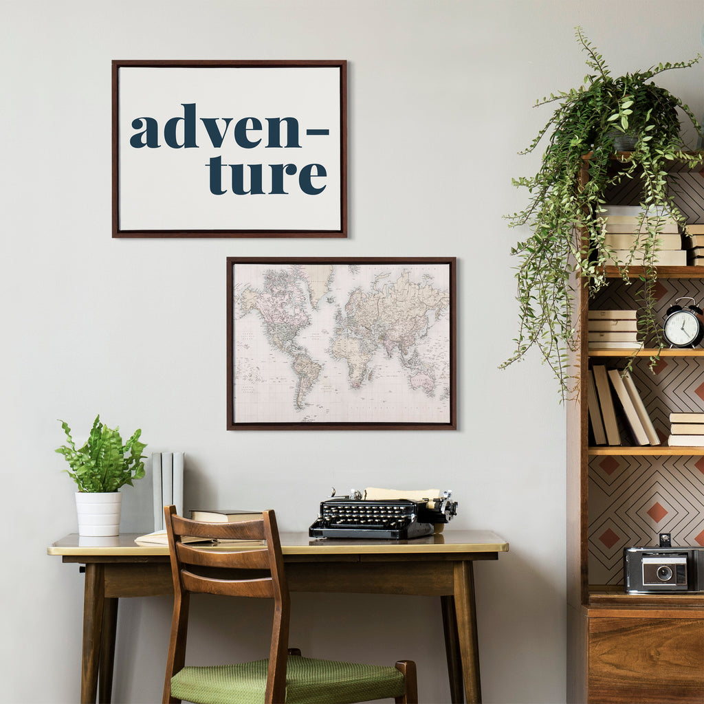 Sylvie Vintage World Map Framed Canvas by The Creative Bunch Studio