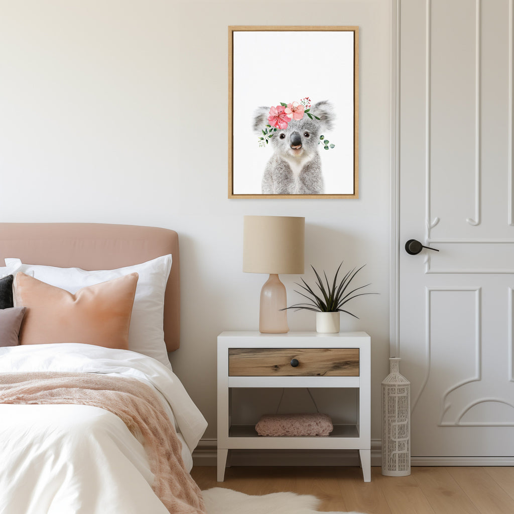 Sylvie Flower Crown Koala Framed Canvas by Amy Peterson Art Studio