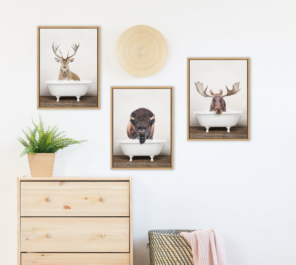 Sylvie Moose Rustic Bubble Bath Framed Canvas by Amy Peterson Art Studio