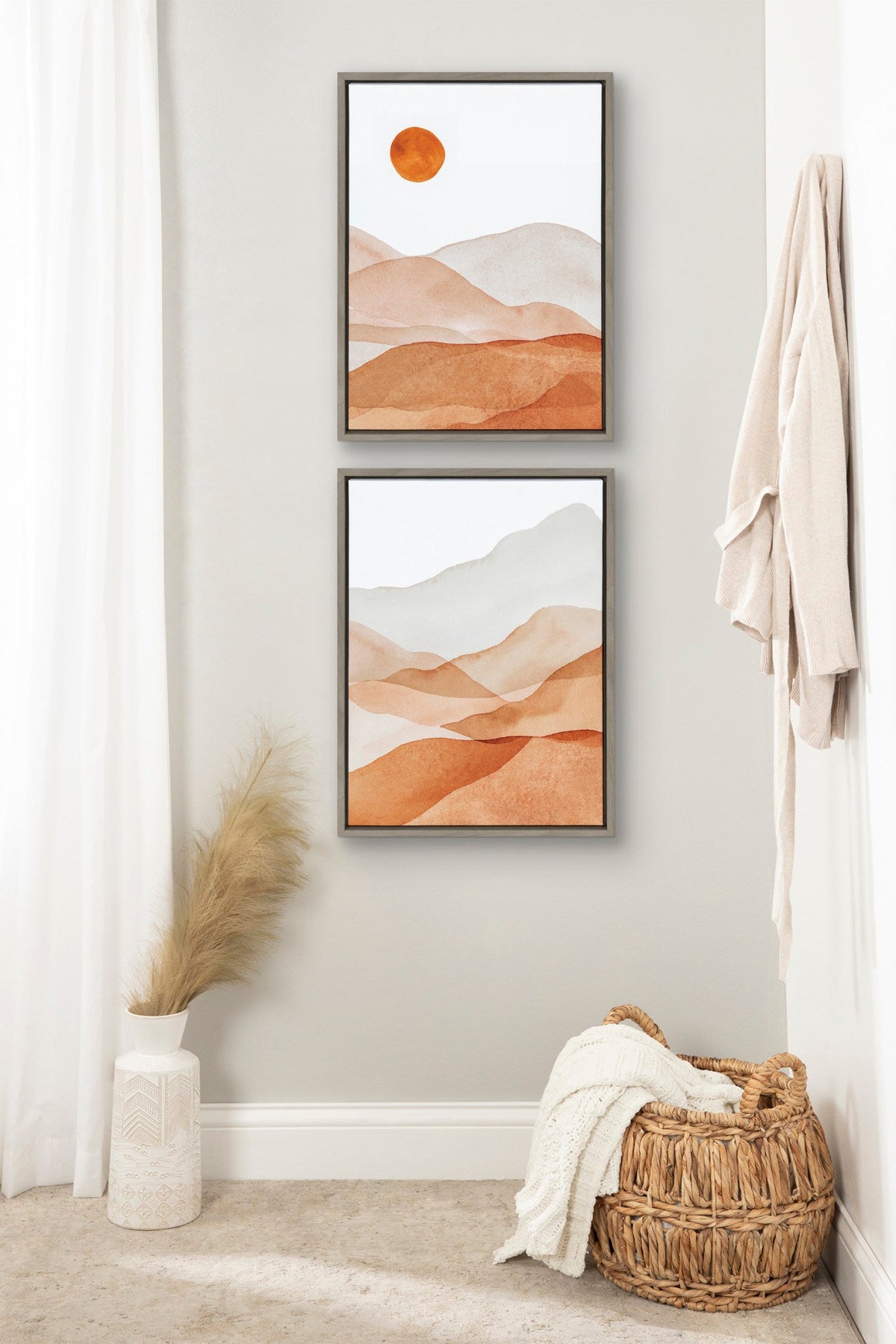 Sylvie Abstract Mountain Range I and III Orange Framed Canvas by Amy Lighthall