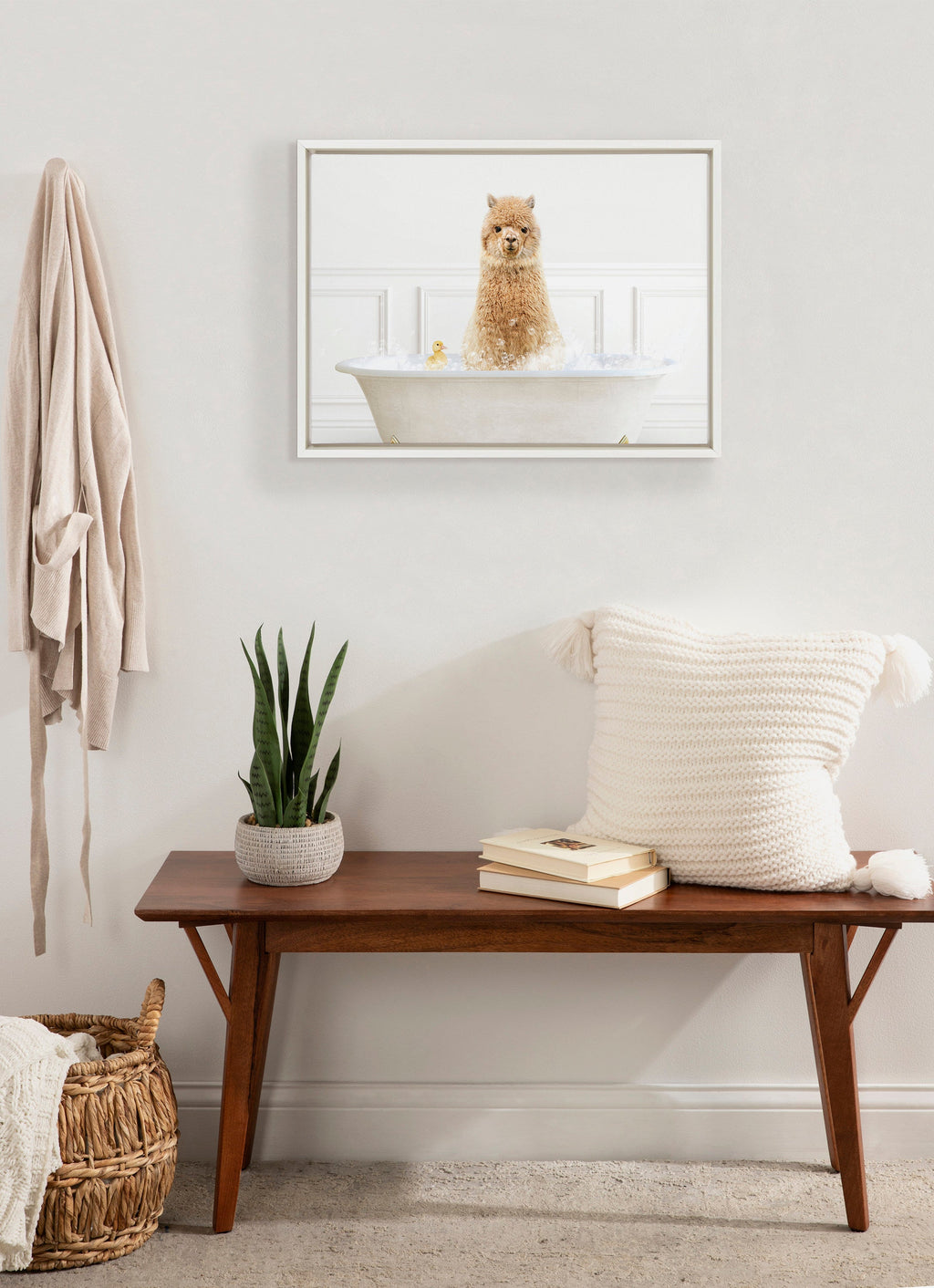 Sylvie Alpaca In Bubble Bath Neutral Style Framed Canvas by Amy Peterson Art Studio