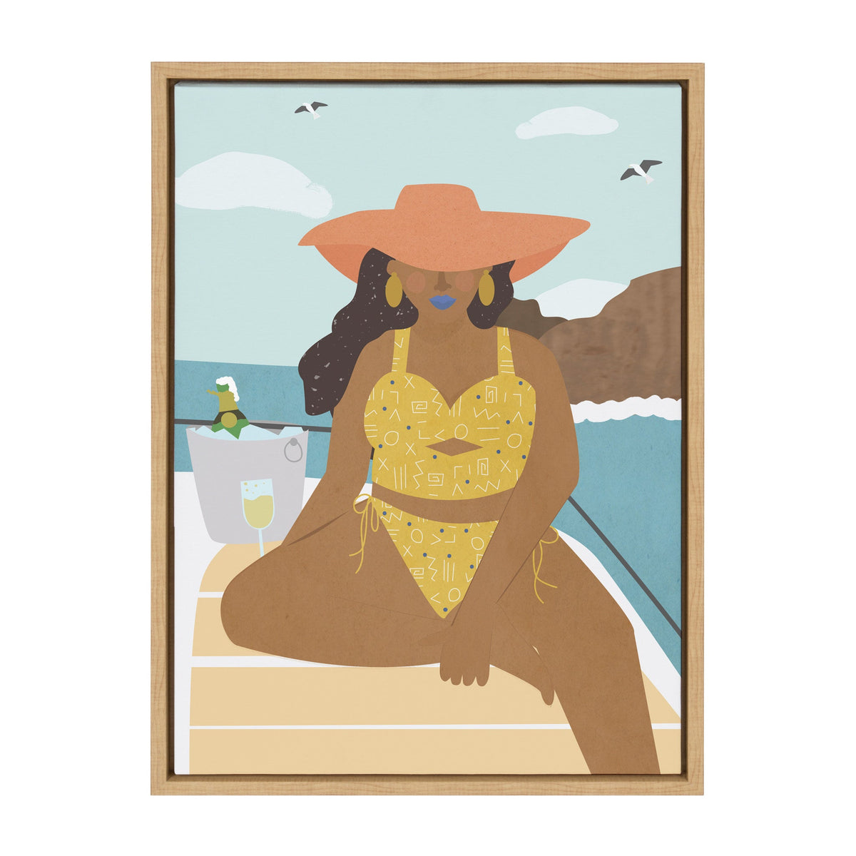 Sylvie Lady on a Boat Framed Canvas by Queenbe Monyei
