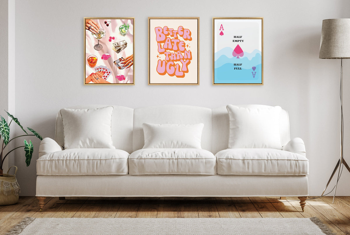 Sylvie Better Late Than Ugly Pink/Orange Framed Canvas by Honey Island Studio