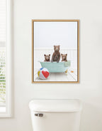 Sylvie Three Bear Cubs In Beach House Bath Framed Canvas by Amy Peterson