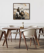 Sylvie Western Cowboy Horseback Ranch Abstract Neutral 1 Framed Canvas by The Creative Bunch Studio