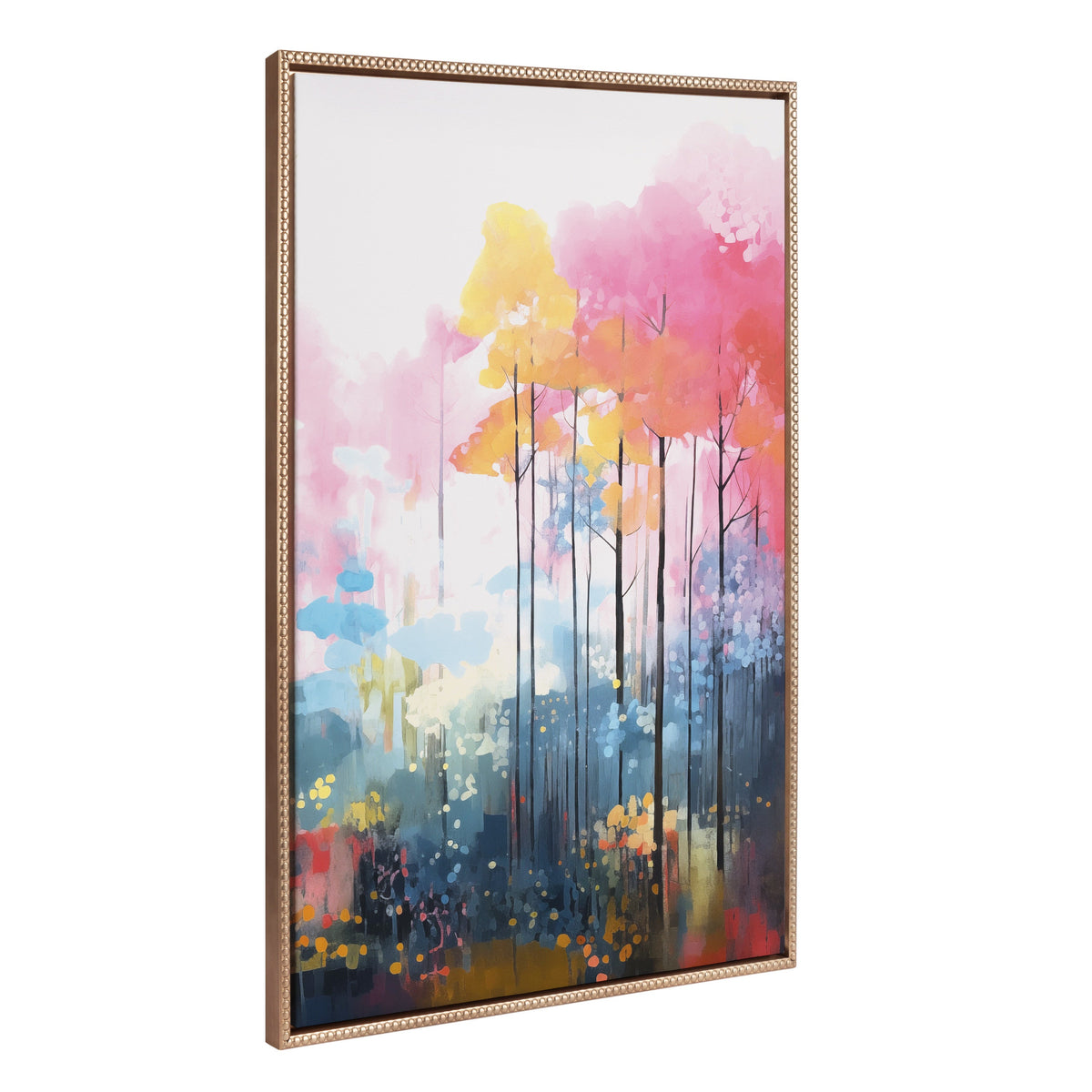 Sylvie Beaded Colorful Forest Landscape Framed Canvas by The Creative Bunch Studio