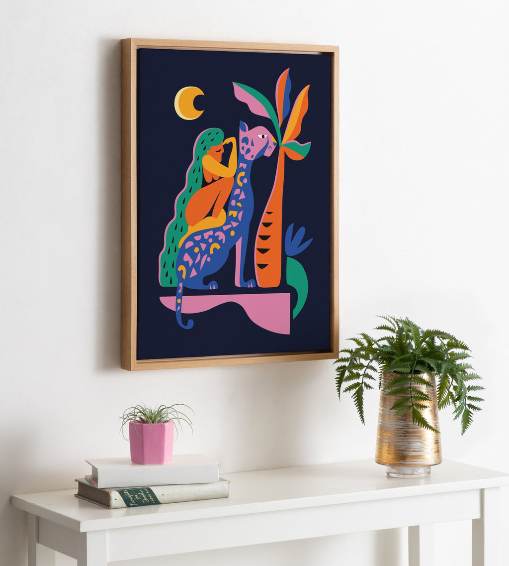 Sylvie Girl On Cheetah Framed Canvas By Rachel Lee of My Dream Wall
