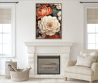 Sylvie Beaded Romantic Ivory and Peach Flora Framed Canvas by The Creative Bunch Studio