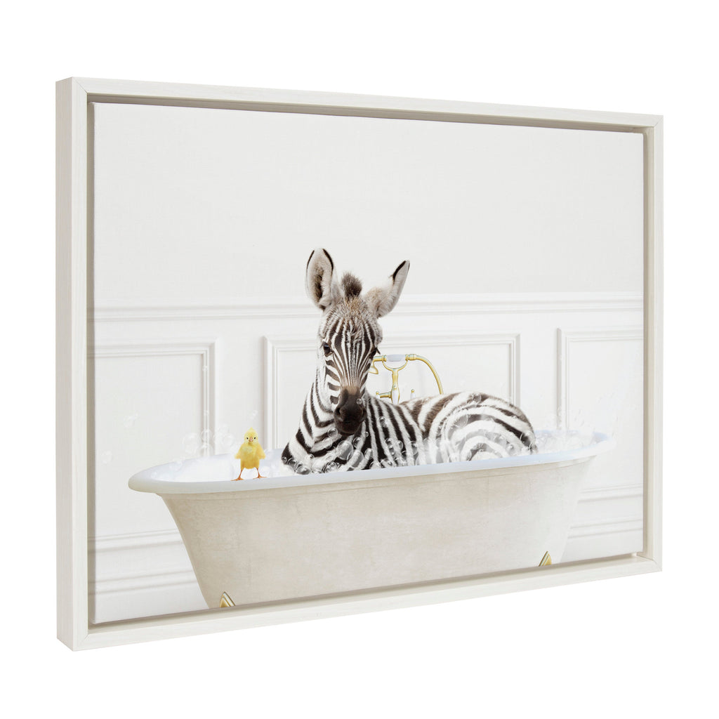 Sylvie Zebra In Bubble Bath Neutral Style Framed Canvas by Amy Peterson Art Studio