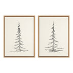 Sylvie Minimalist Evergreen Trees Sketch Framed Canvas Art Set by The Creative Bunch Studio