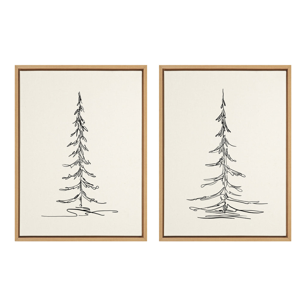 Sylvie Minimalist Evergreen Trees Sketch Framed Canvas Art Set by The Creative Bunch Studio