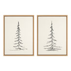 Sylvie Minimalist Evergreen Trees Sketch Framed Canvas Art Set by The Creative Bunch Studio