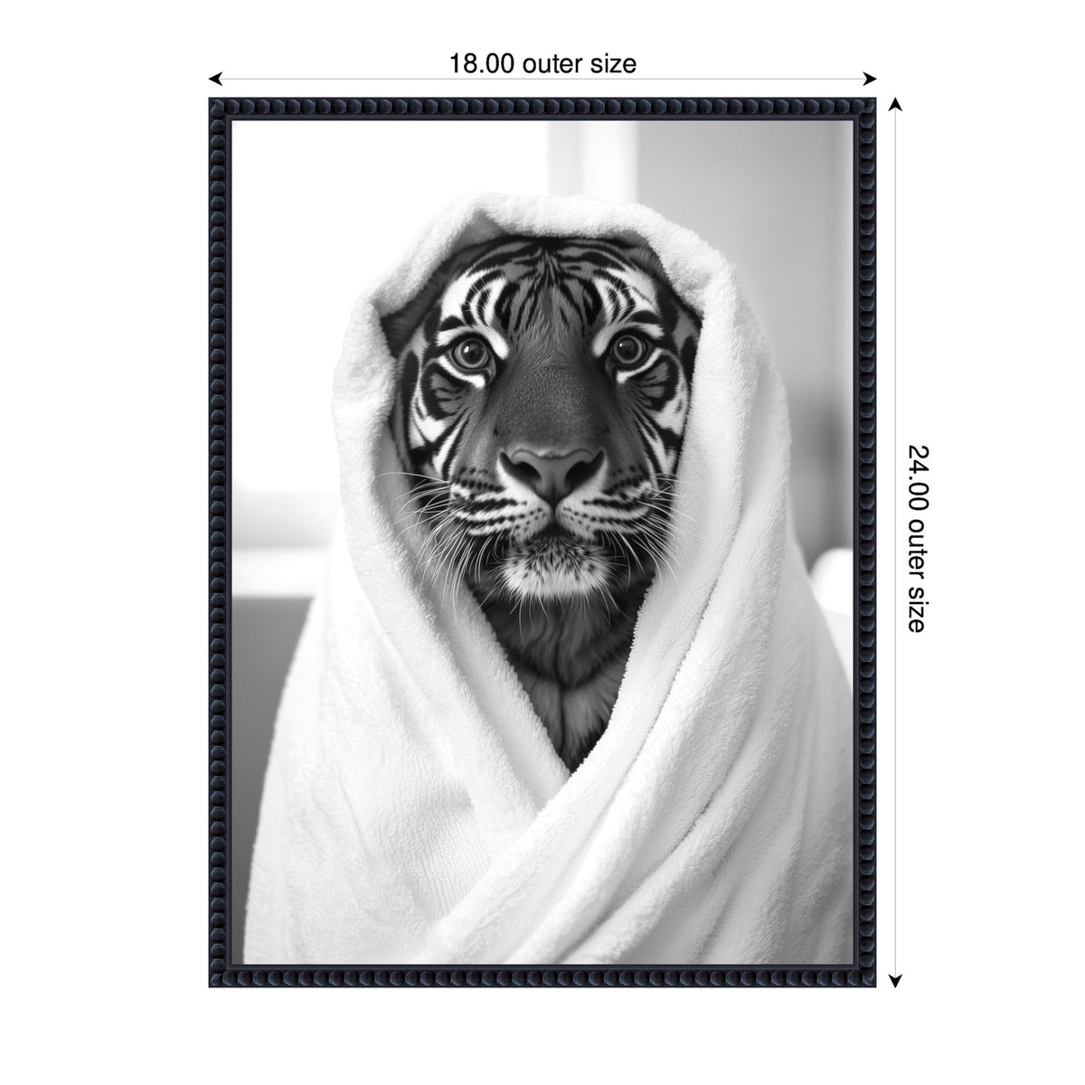 Sylvie Tiger Bathroom Art Towel Robe Black and White Framed Canvas by The Creative Bunch Studio
