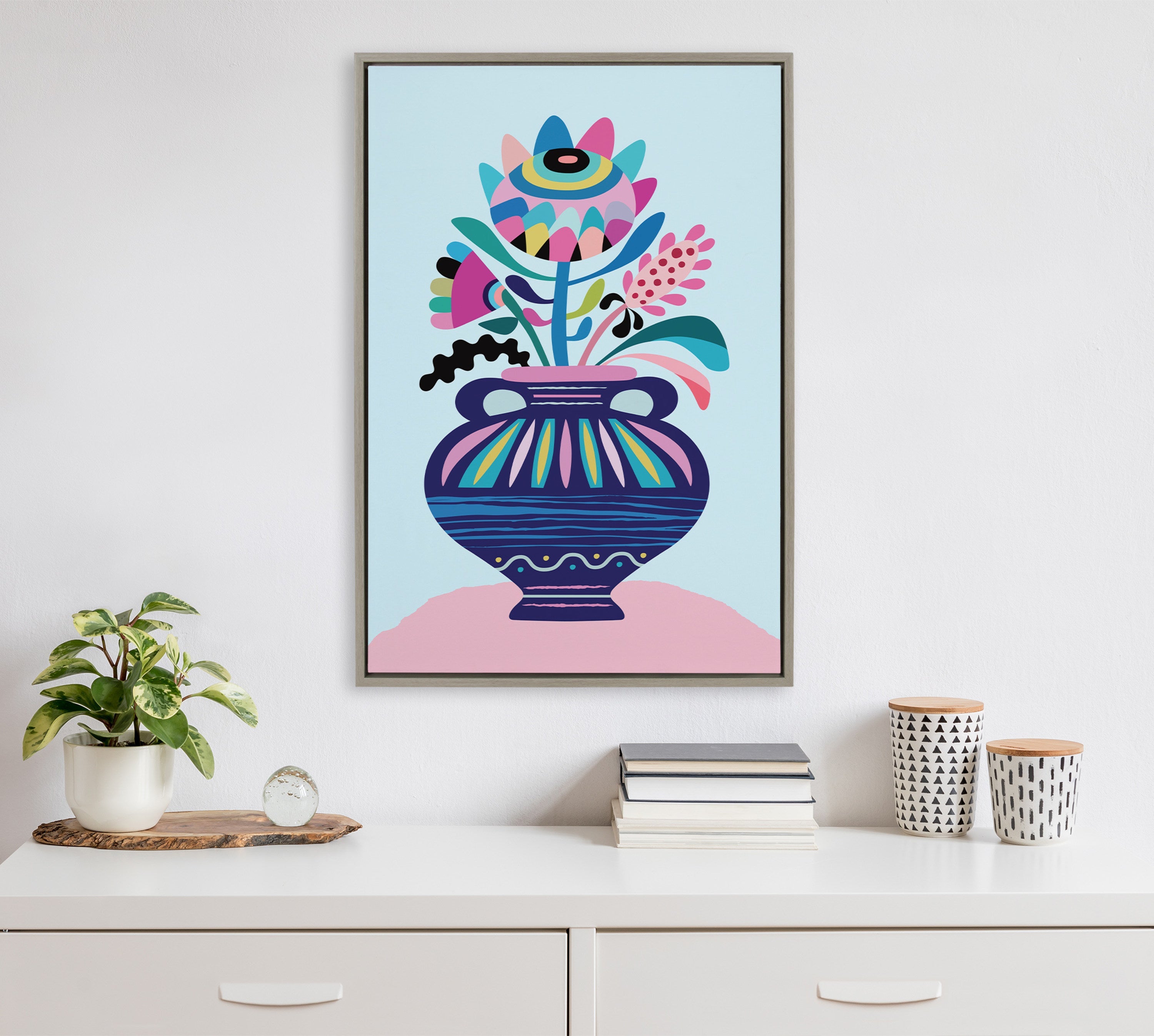 Sylvie Mid Century Modern Whimsical Floral Framed Canvas by Rachel Lee of My Dream Wall