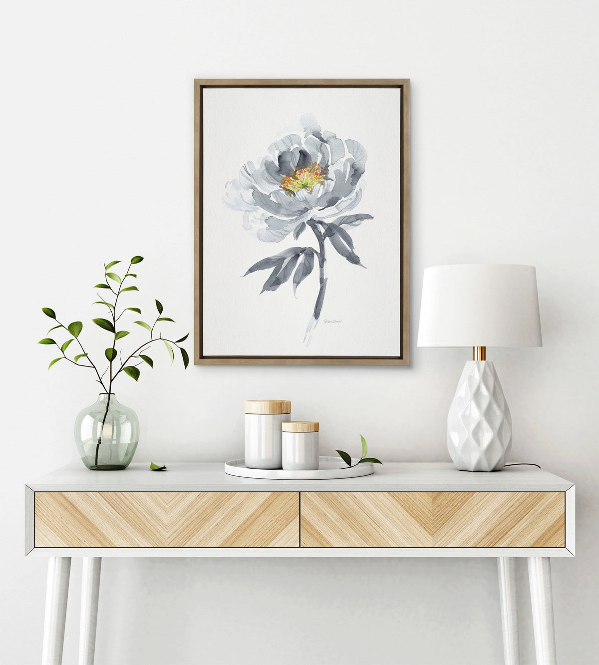 Sylvie Gray Bloom Framed Canvas by Patricia Shaw