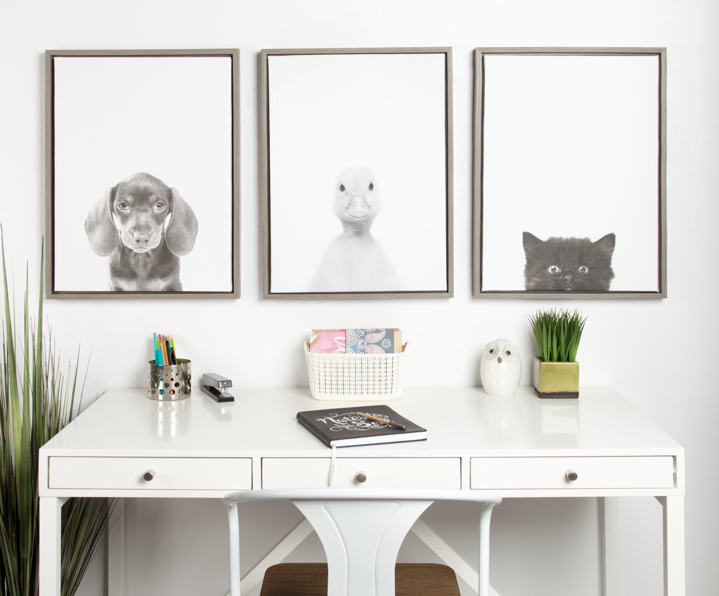 Sylvie Black Kitten Framed Canvas by Simon Te of Tai Prints