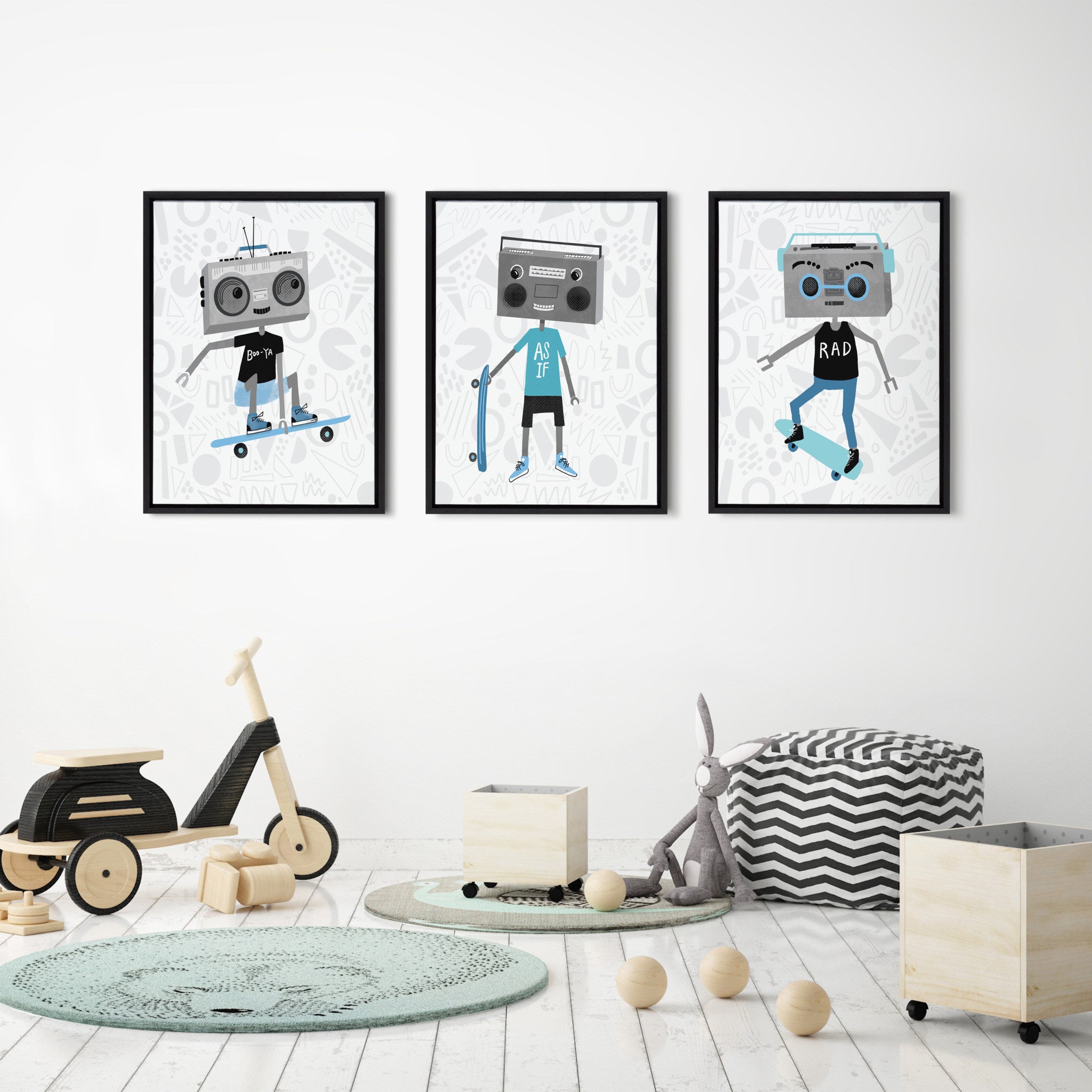 Sylvie Boom Box Boy 2 Framed Canvas by Molly Fabiano, Black 18x24