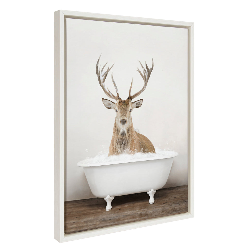Sylvie Male Deer in Rustic Bath Framed Canvas by Amy Peterson Art Studio