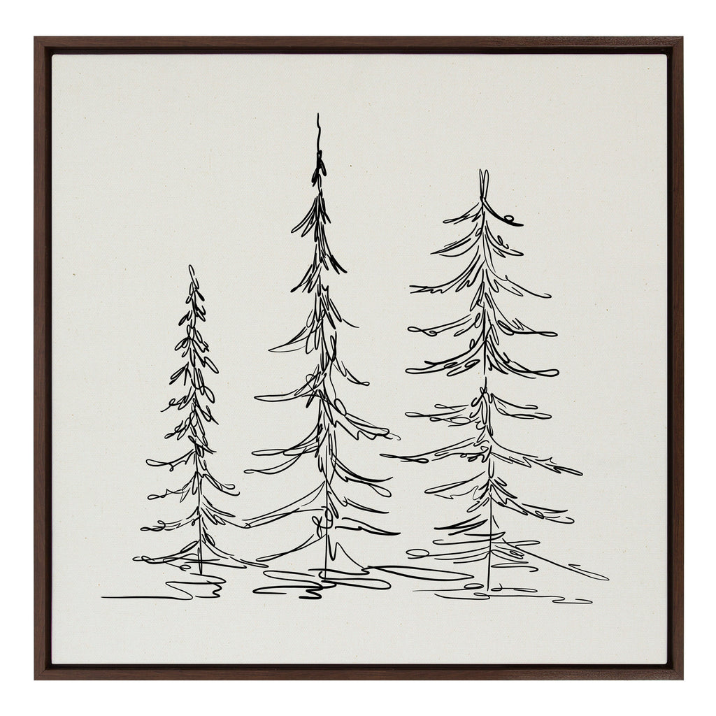 Sylvie Minimalist Evergreen Trees Sketch Framed Canvas by The Creative Bunch Studio