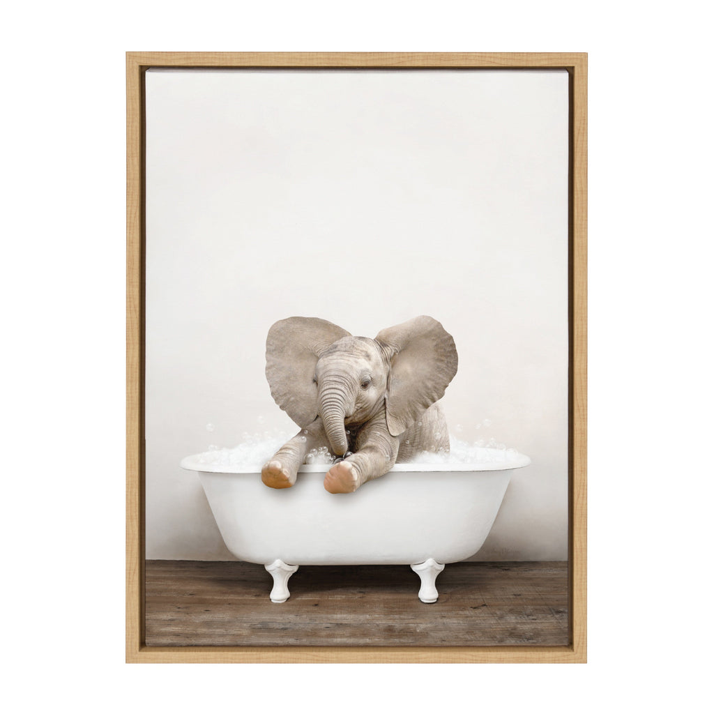 Sylvie Baby Elephant No 6 in Rustic Bath Framed Canvas by Amy Peterson Art Studio